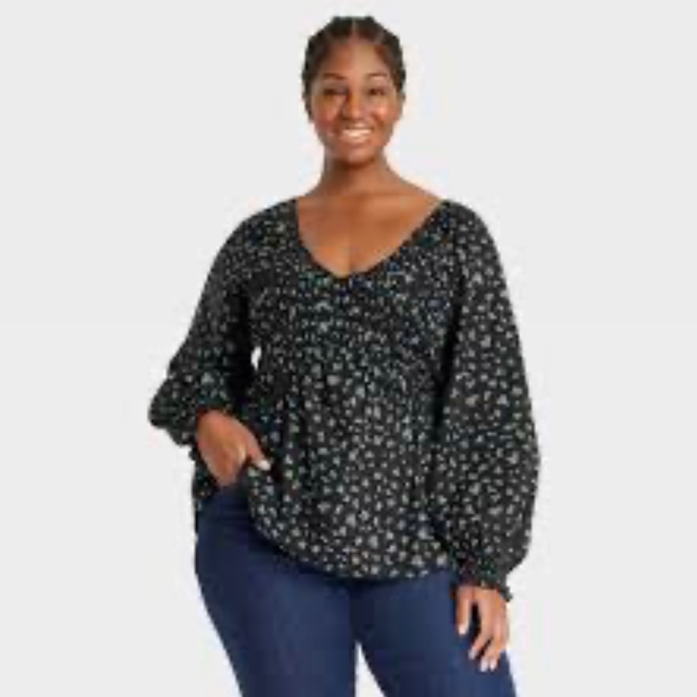 Ava & Viv black floral blouse